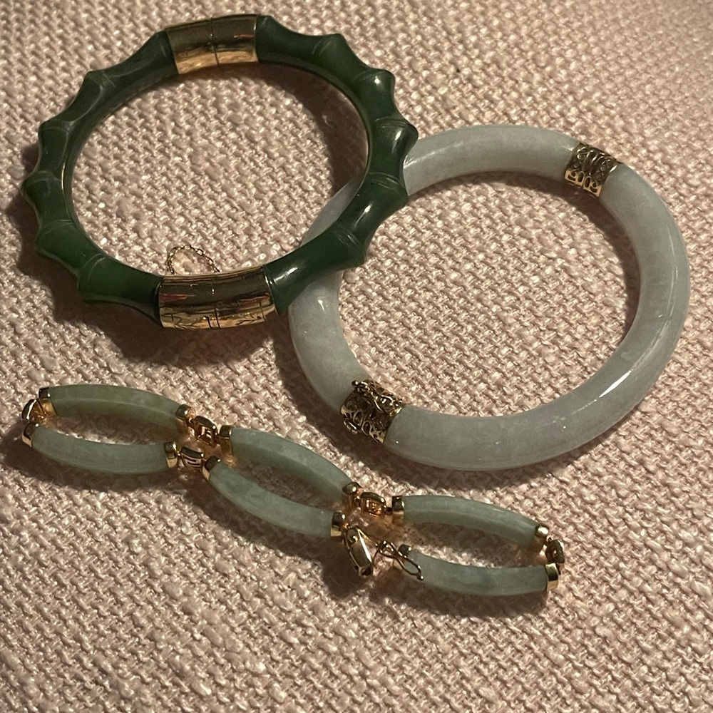 Bundle 3 jade 14k gold natural genuine jade state sale - Picture 6 of 9